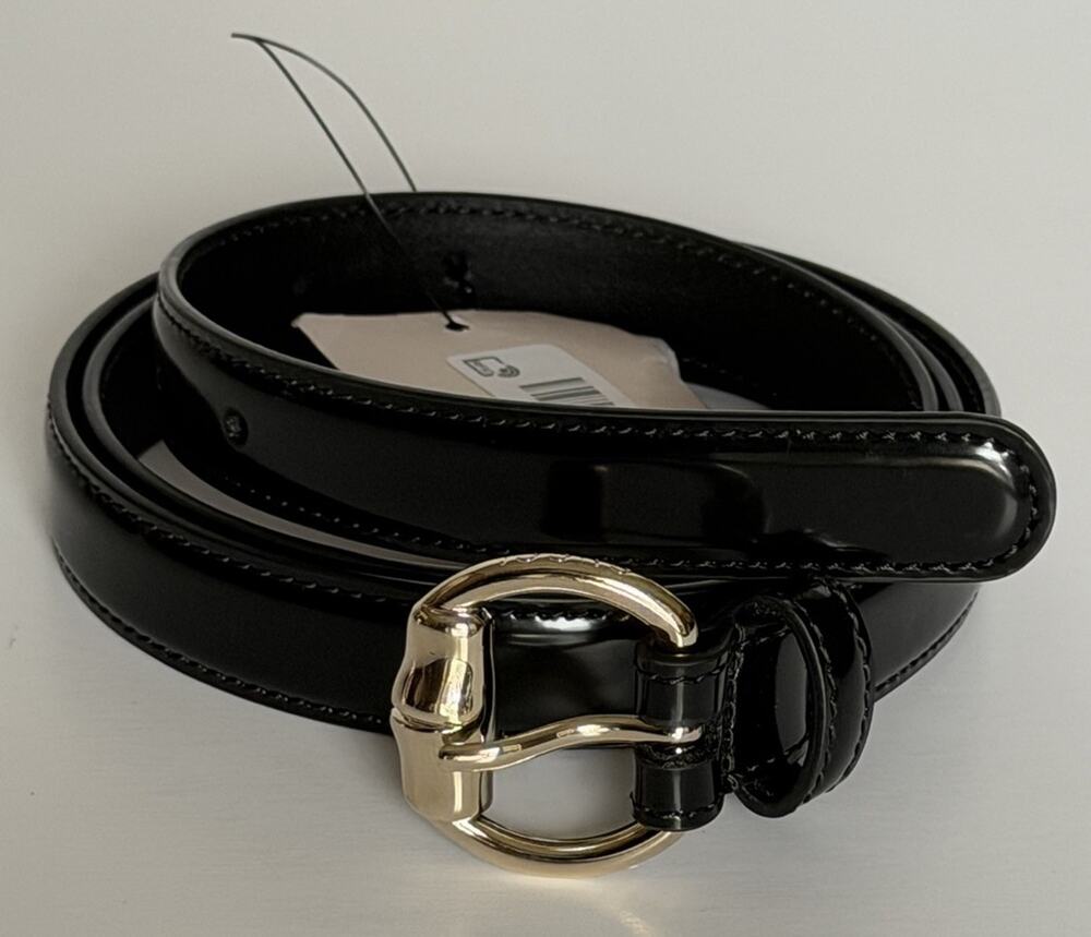 Gucci Metal Bamboo Detail Buckle Women's Black Leather Belt 95/38 IT 828330 NWT